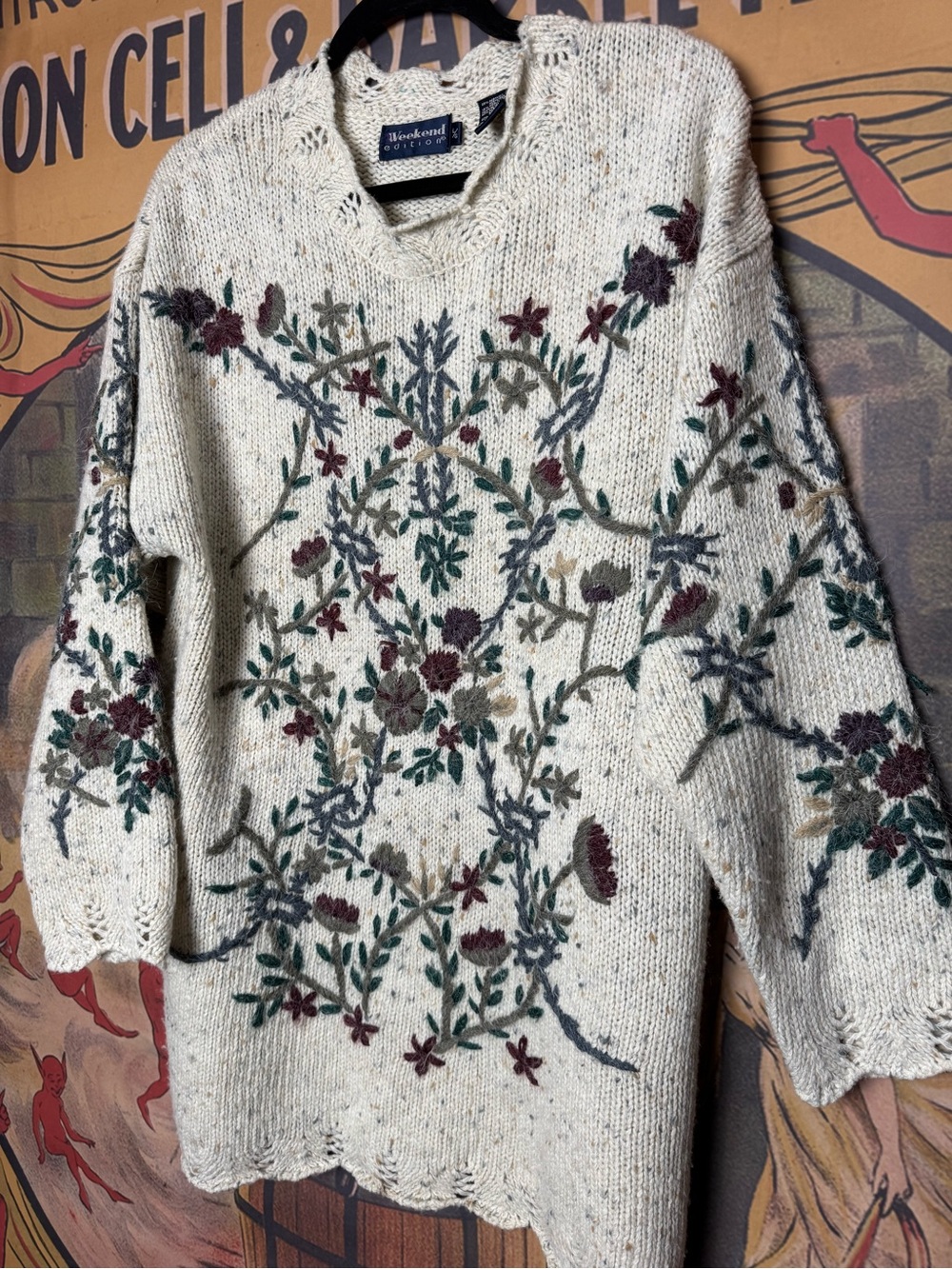 Weekend Edition Cream Floral Embroidered Sweater Dress